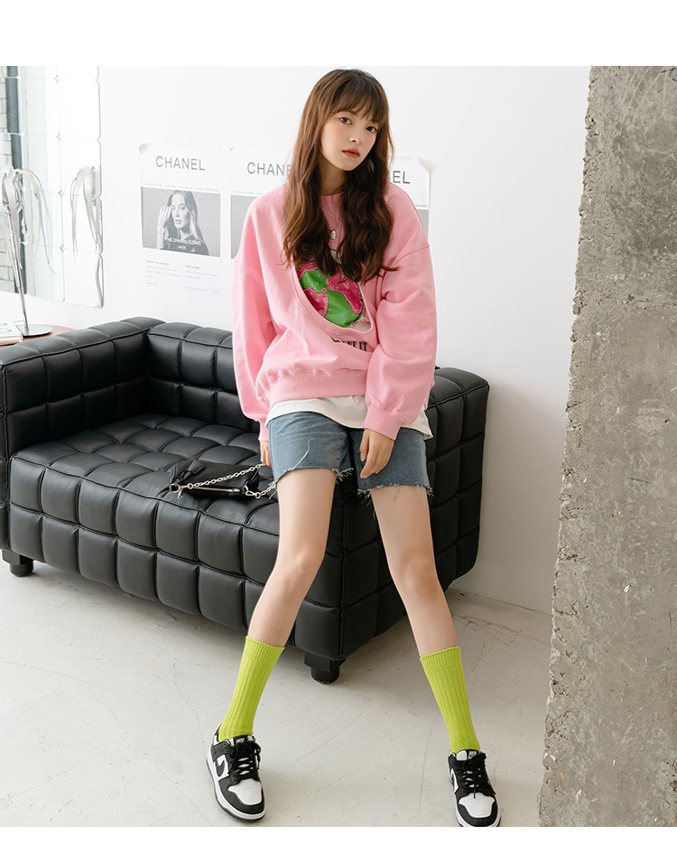 长袜子女中筒纯色双针竖条运动袜高筒加厚保暖粗线袜子情侣男袜