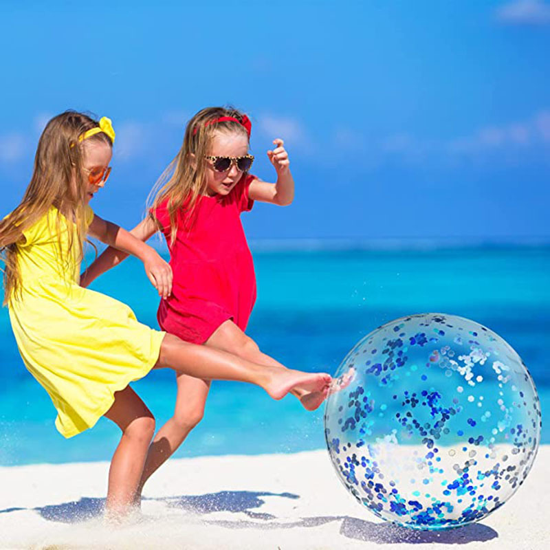 pvc透明充气沙滩球弹力闪光果冻球沙滩球闪光浮动五彩纸屑球