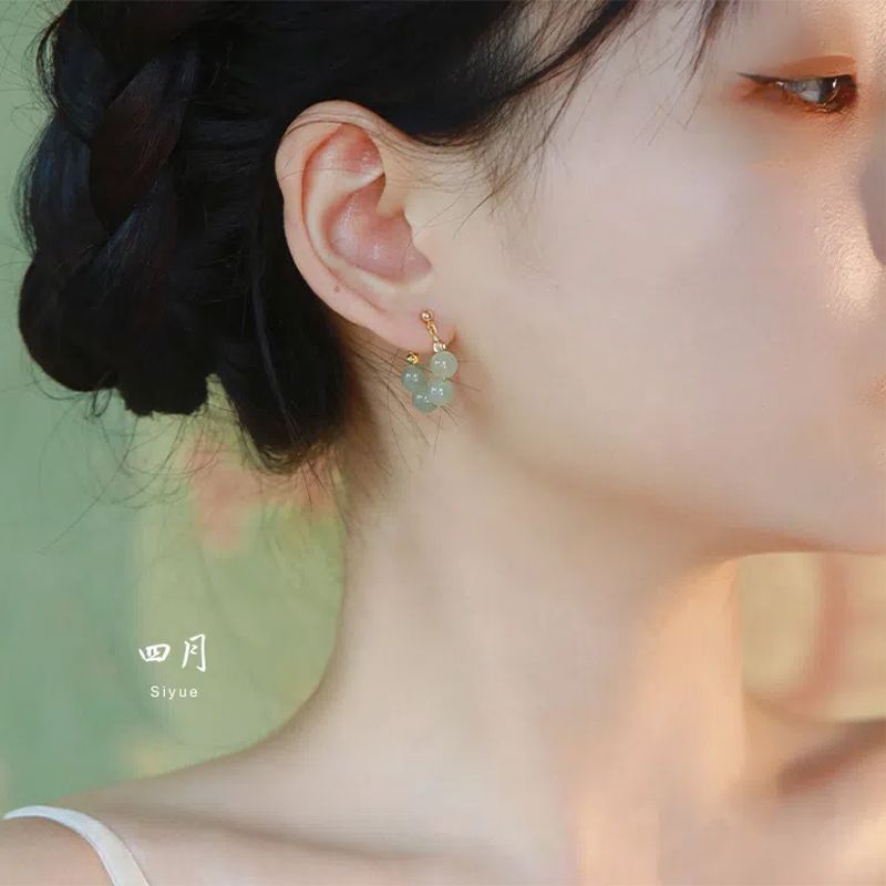 Qingqing Ziqi Gentle Dignified Ear Clips Non-Pierced Female Mosquito Coil Antique Earrings Chinese Style Earrings Ear Studs