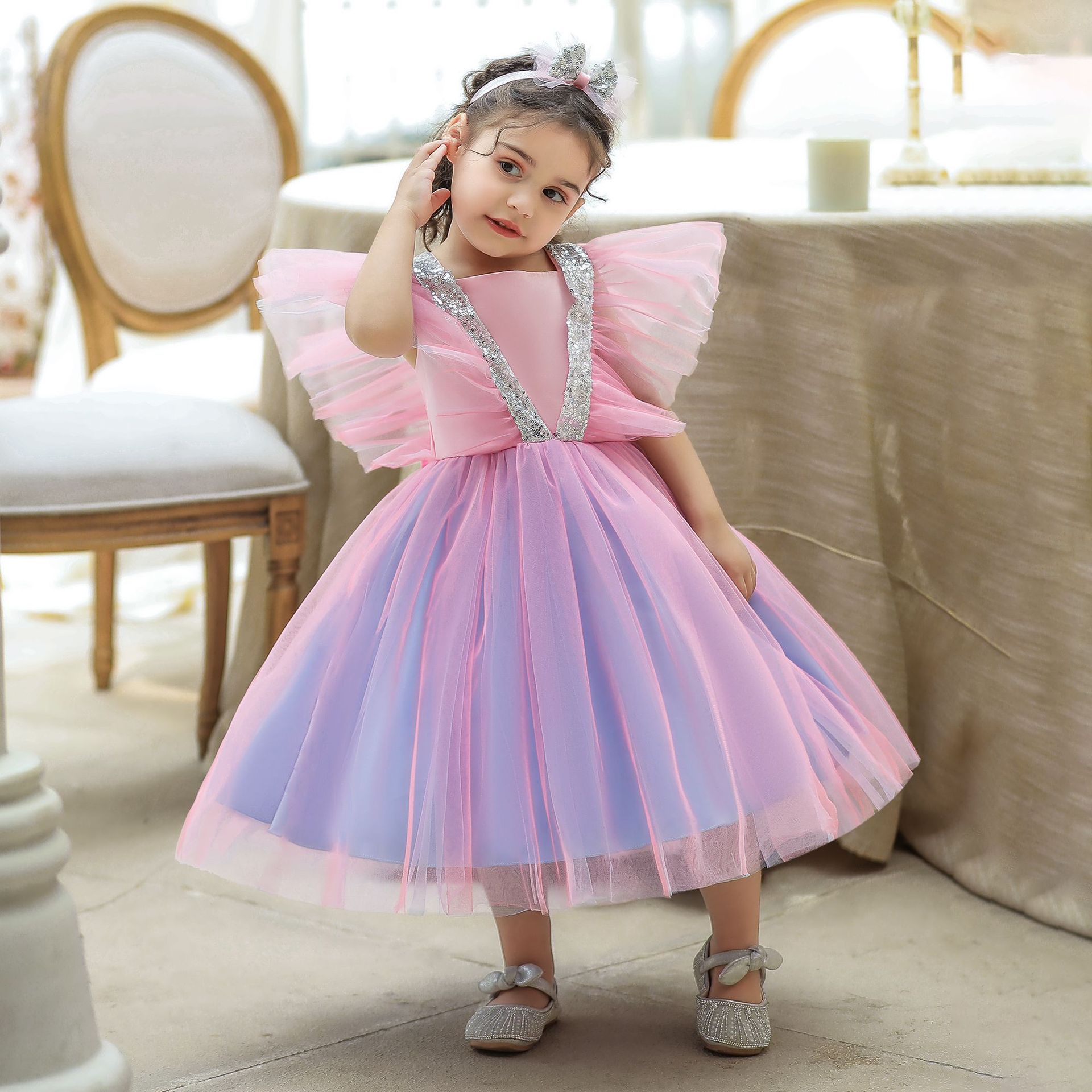 儿童礼服女童网纱公主裙花童超仙洋气小女孩模特走秀演出服蓬蓬裙