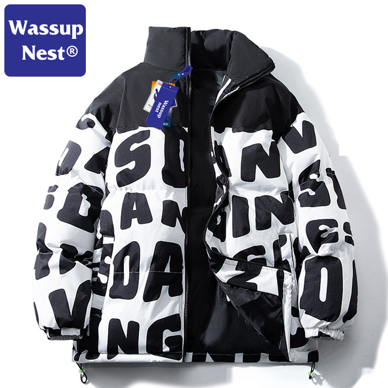 wassup nest 联名满印立领羽绒棉服男女潮牌情侣棉衣加厚保暖棉袄