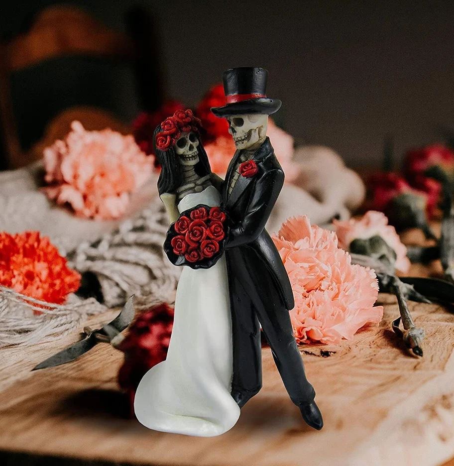 周年纪念婚礼雕像情人节鬼夫妻一对树脂精灵摆件万圣节骷髅夫妻