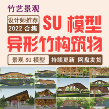 建筑构筑大门主廊亭架木质廊SUSU异形模型茅草景观景观模型竹子