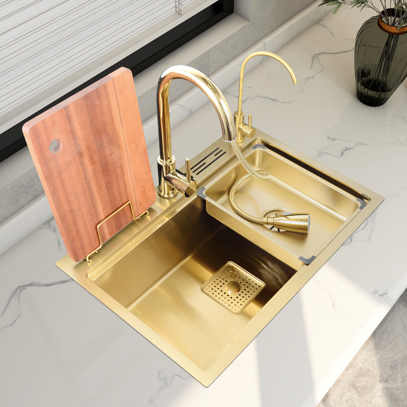 Nano Gold 304 Stainless Steel Large Single Sink Kitchen Vegetable Basin Multi-Functional Sink Drop-in Sink Household Scullery