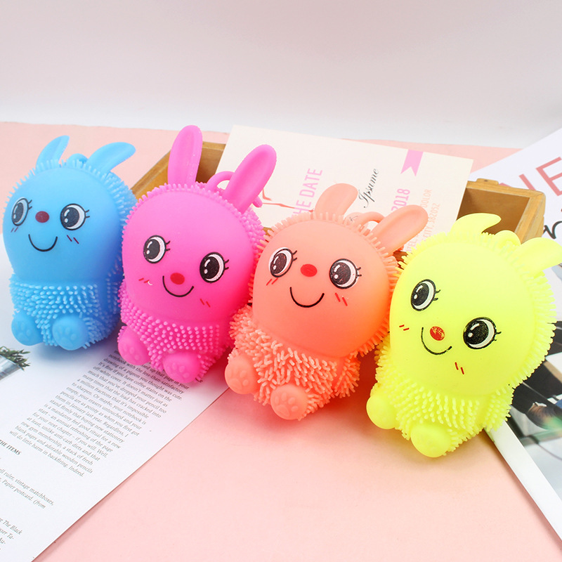 factory wholesale flash hairy ball children‘s flash vent toys elastic ball rabbit creative night market vent toys