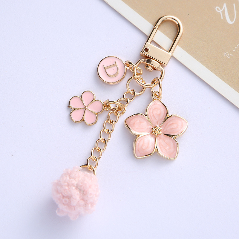 New Personalized Flower Letter Fur Ball Keychain Phone Case Pendant Fresh Simple Earphone Sleeves Bag Decoration