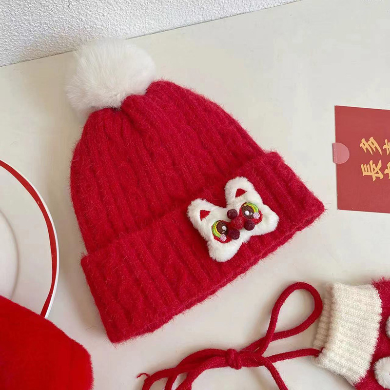 Children's Gloves Baby Hat Scarf Three-Piece Set New Year Cartoon Rabbit Warm Christmas Winter Children Hat Suit
