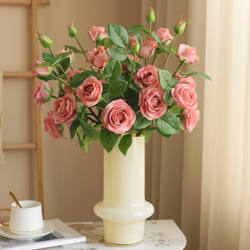 New 5-Head Emulational Rose Flower Wedding Home Furnishing Sample Room Decoration Silk Flower Photography Props Artificial Rose