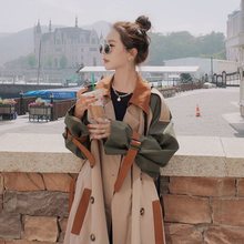 拼色风衣外套女2021年春秋新款中长款韩版宽松英伦风气质流行大衣
