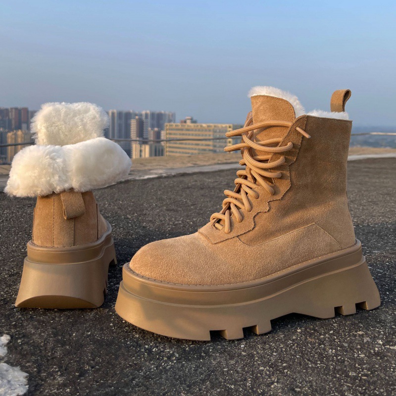 羊毛雪地靴女2023新款短筒靴子棉鞋女冬季磨砂真皮防滑厚底短靴子