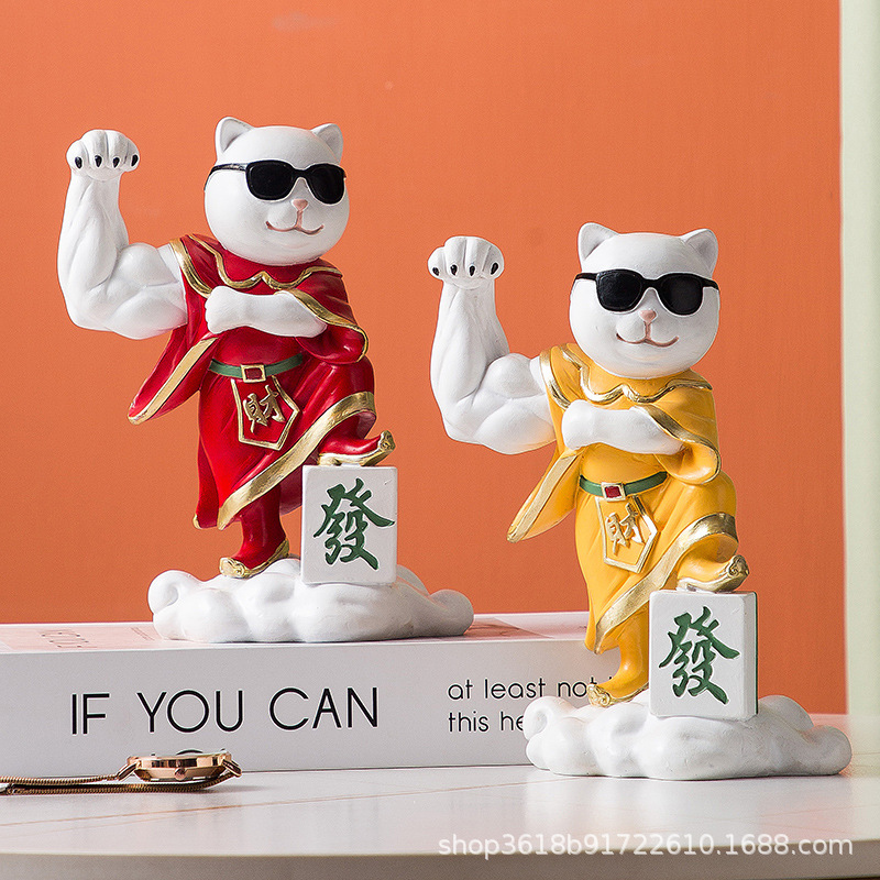 国潮风肌肉麒麟臂招财猫摆件前台桌面个性手办小创意办公室装饰品