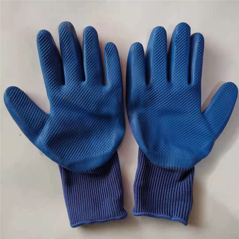 现货销售纯胶皮手套 蓝色胶皮防护手套 劳保手套 劳保用品