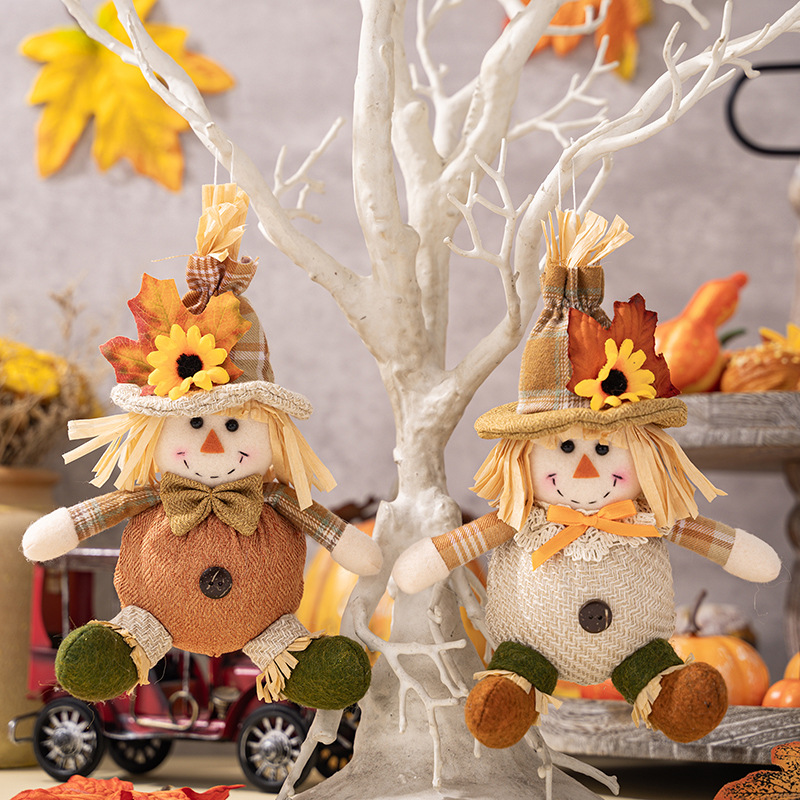 haobei thanksgiving new decorations harvest season boys and girls scarecrow pendant autumn doll maple leaf pendant