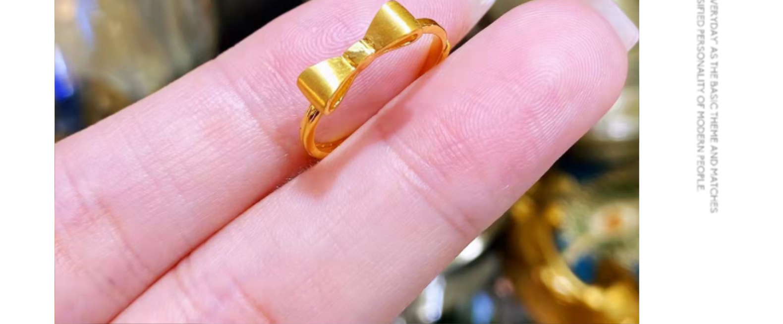 黄金蝴蝶结戒指 足金999女款5g黄金活口素圈戒指时尚百搭黄金戒指