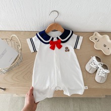 婴儿海军领爬服0-2岁夏季女宝宝小熊连体衣周岁礼服婴儿衣服AL576