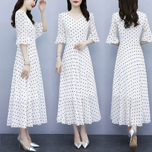气质优雅白色波点连衣裙2023新款修身大摆长裙波西米亚超仙公主裙