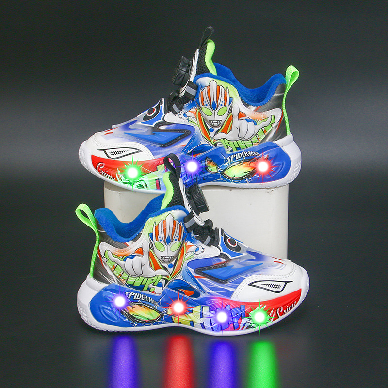 带灯男童鞋子2023新款旋转扣奥特曼儿童运动鞋软底中小童男宝宝鞋