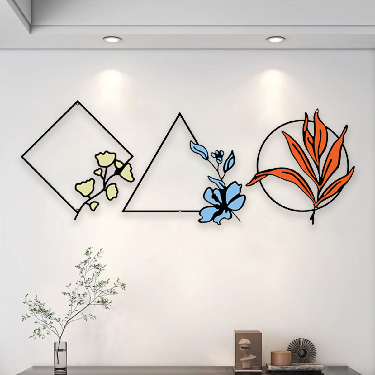 跨境专供 新款花朵玫瑰花艺术金属铁艺壁挂装饰客厅电视背景墙饰