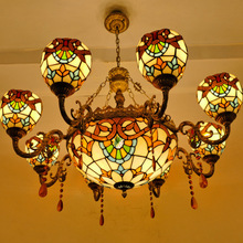 酒店咖啡厅创意欧式田园简约艺术灯具客厅卧室复古彩色玻璃大吊灯