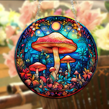 魔幻彩色蘑菇复活节亚克力挂件圆盘装饰客厅窗户彩色玻璃装饰挂饰