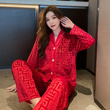 高级感韩版金丝绒睡衣ins风睡衣女秋冬季钻石绒网红两件套家居服