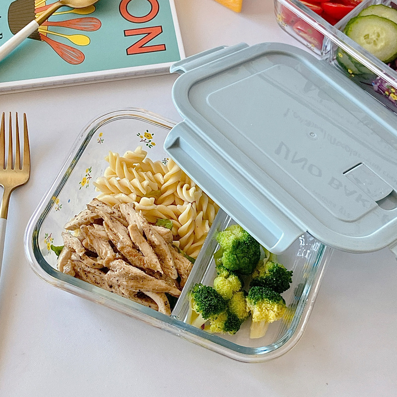 Thermal Transfer Printing Glass Lunch Box Girl Heart Freshness Bowl Bento Box Bowl with Lid Microwave Oven Heater Band Rice Crisper