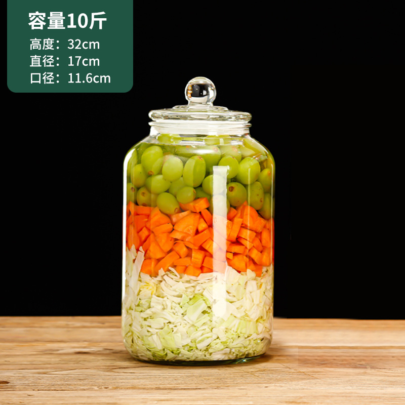 Pickles Earthen Jar Transparent Glass Thickening Pickling Vat Pickled Cabbage Earthen Jar Large Sealed Pickles Glass with Lid