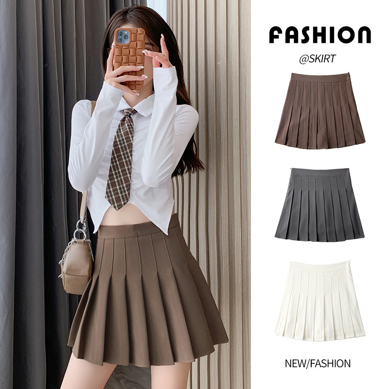 Plus Size Skirt Women's Summer Student Korean Style High Waist Style in Gray A- line Pants Autumn and Winter Sexy Plaid Pleated Skirt Skirt