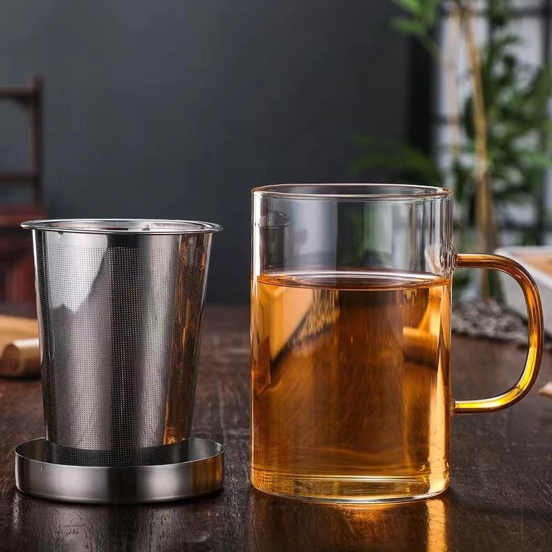 Office Glass of Tea Separation Tea Brewing Cup with Handle Does Not Stainless Steel Tea Strainers Strainer Tea Cup Glass Color Handle Three Cups