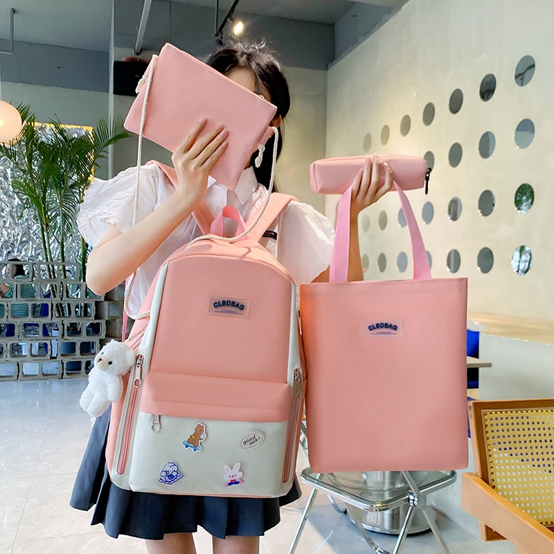 2022 Summer New Four-Piece Set Middle School Student Tutorial Schoolbag Casual Fashion Outdoor Backpack Color Matching Backpack