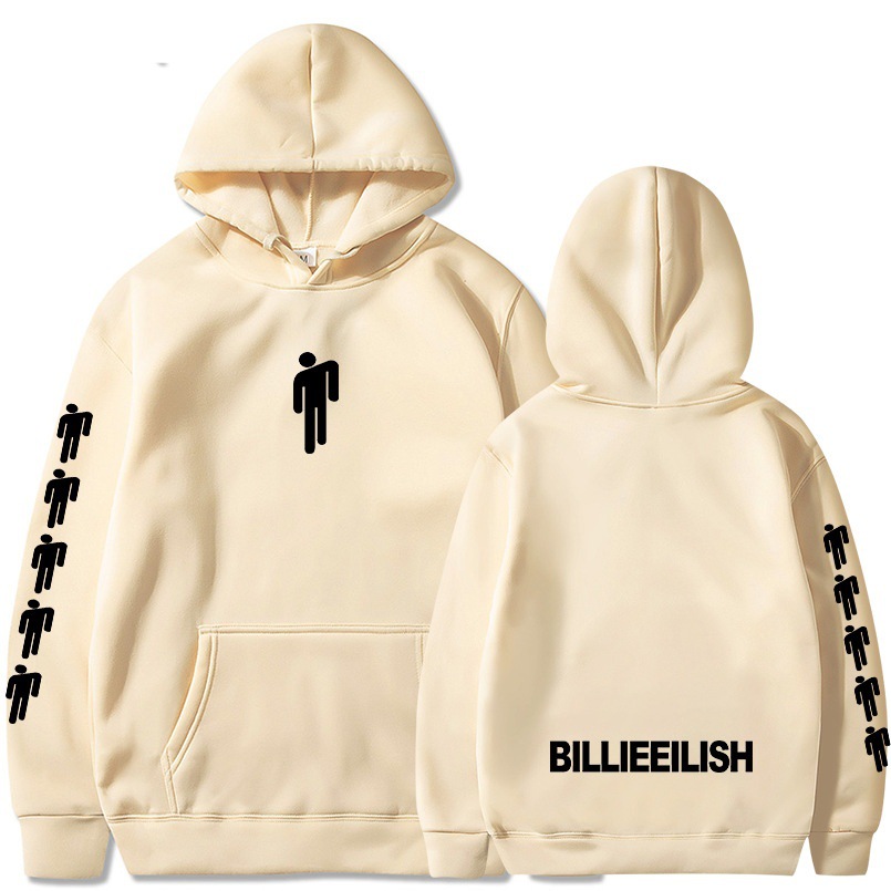 跨境外贸时尚欧美男女秋冬连帽billieeilish字母印花长袖卫衣外套