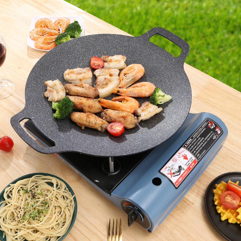 韩式烤肉盘商用户外露营麦饭石不粘煎烤盘铁板烧圆形卡式炉烧烤盘