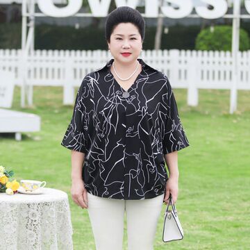 加肥加大码女装雪纺衫胖妹妹夏装新款上衣宽松显瘦遮肚中袖衬衫女