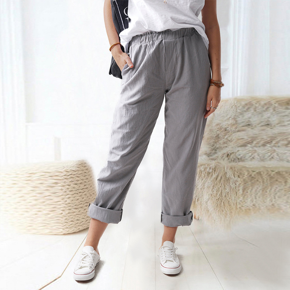 European and American Women's Clothing Summer New Pants European and American Leisure Trousers Fashion Solid Color Pocket Trousers in Stock