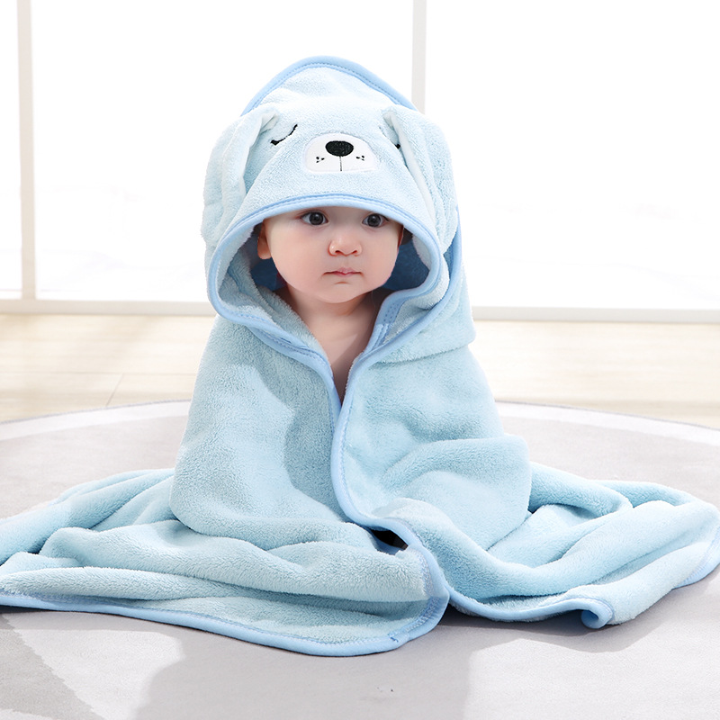 Factory Direct Sales Cartoon Bath Towel Cape Embroidered Baby's Blanket Coral Velvet White Bear Cloak Soft Newborn Swaddling Quilt Baby's Blanket