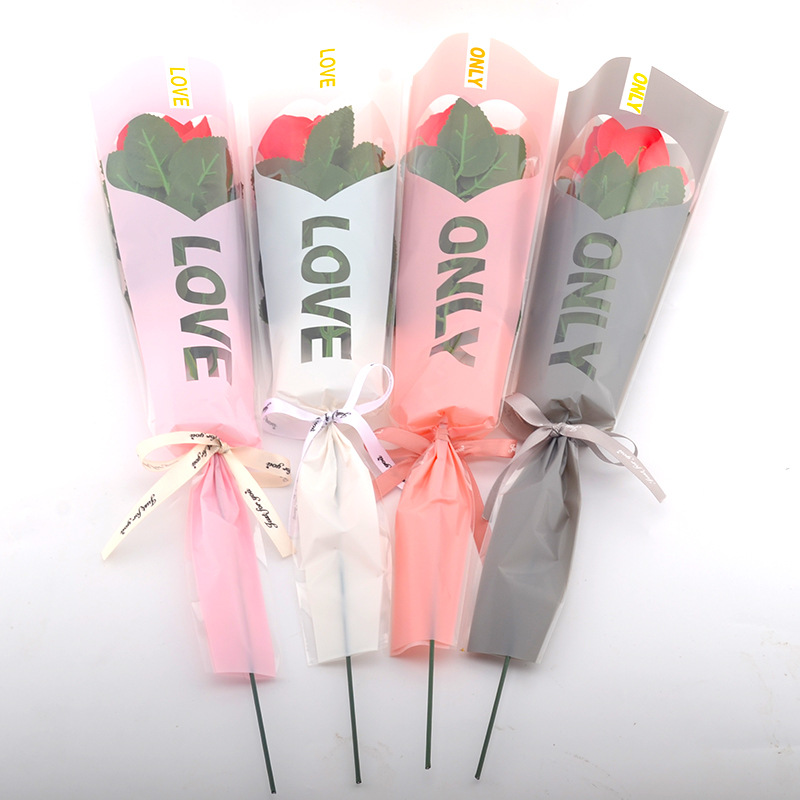 情人节单支玫瑰花包装袋单只花束袋加厚包装袋新款love一朵鲜花袋