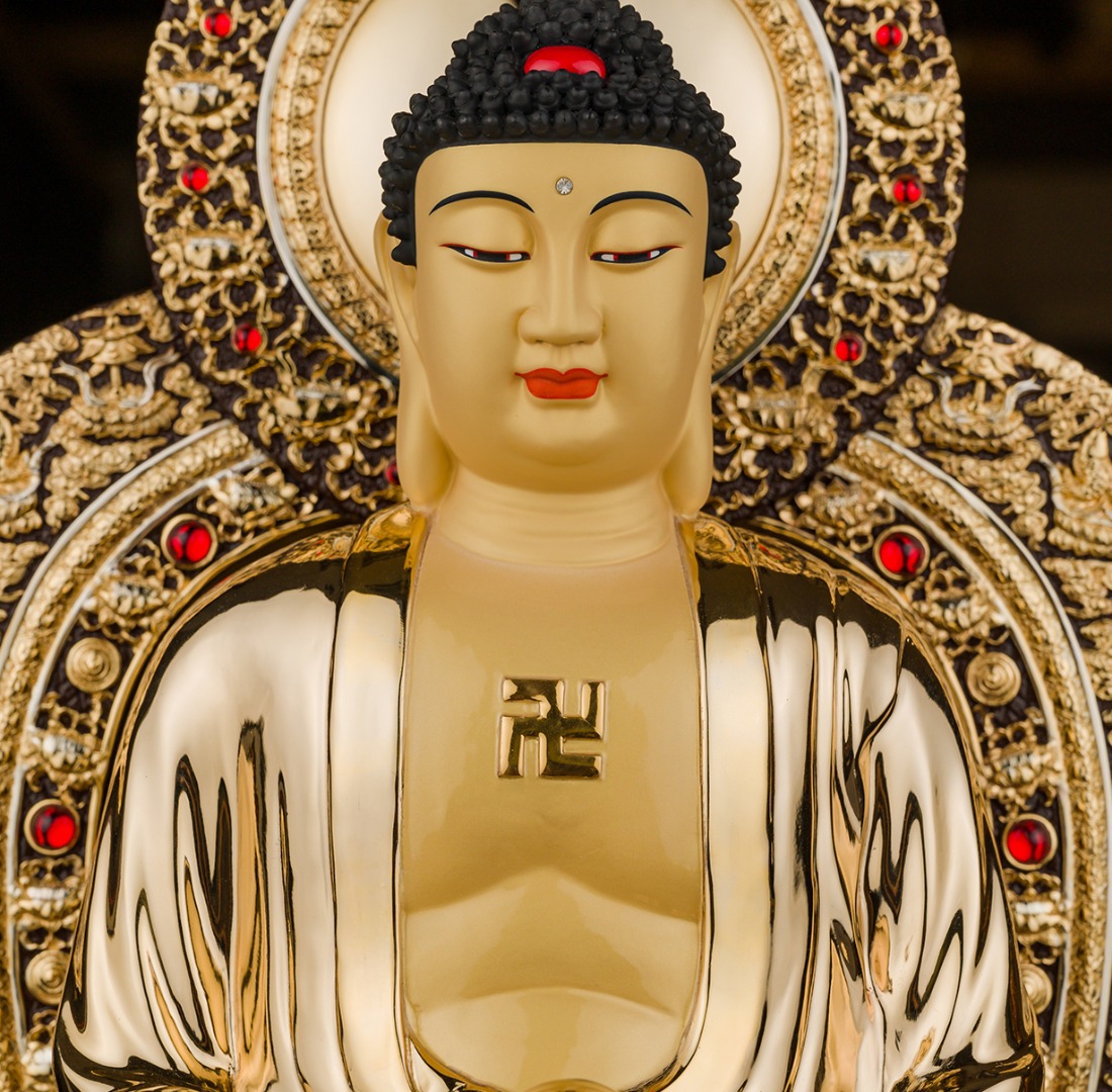 纯铜佛像唐彩释迦牟尼佛金刚座背光娑婆三圣盛凡神像佛教用品批发