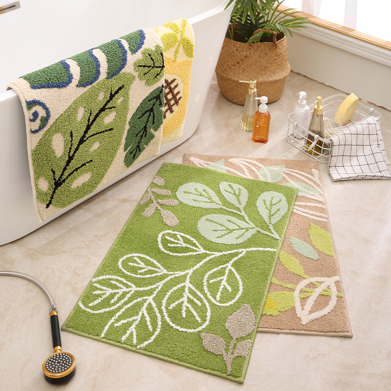 INS Light Luxury Leaves Plant Jacquard Bathroom Non-Slip Mat Absorbent Floor Mat Doormat Non-Slip Floor Mat Bedroom Carpet