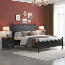 J7IB批发美式复古实木床现代简约卧室1.8米双人1.5黑色法式公主床