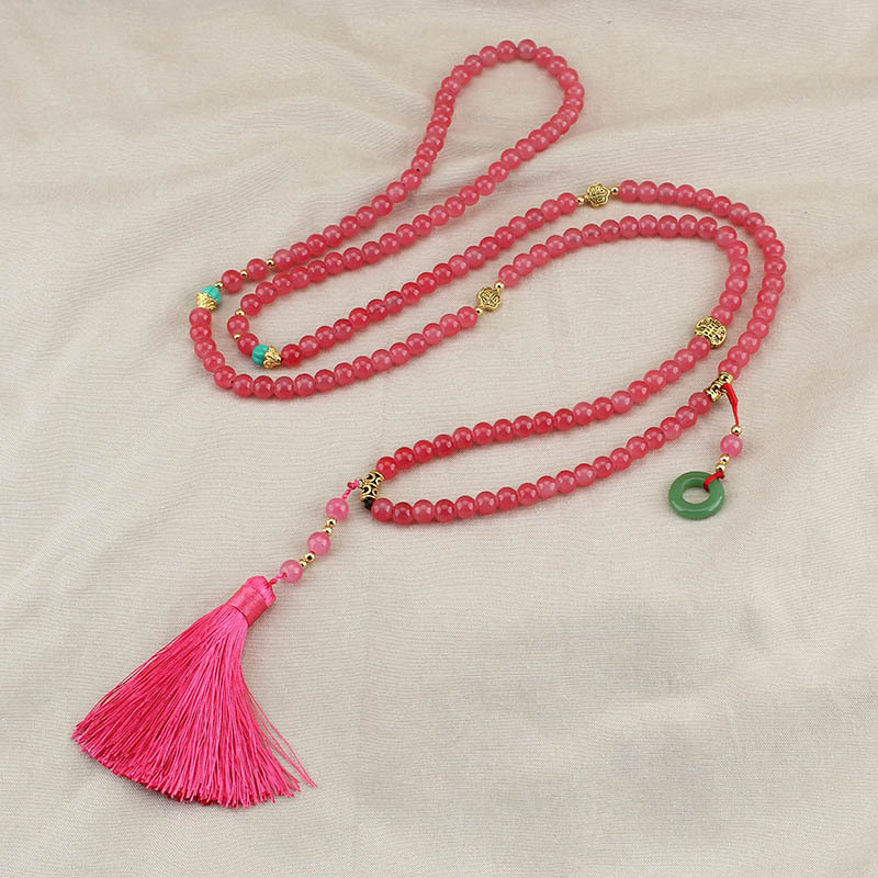 New Chinese Style Crossbody Chain Multi-Purpose Multi-Layer Necklace Long Beaded National Style Tassel Pendant Back Chain All-Match Ethnic Style