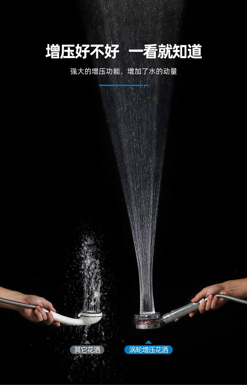 涡轮增压小蛮腰花洒手持镜面摇头淋浴花洒喷头淋雨淋蓬头亚马逊