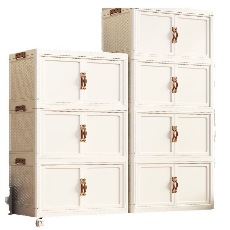 Storage Box Double Door Storage Cabinet Foldable Plastic Wardrobe Cream Style Clothes Storage Box Home Bedroom Locker