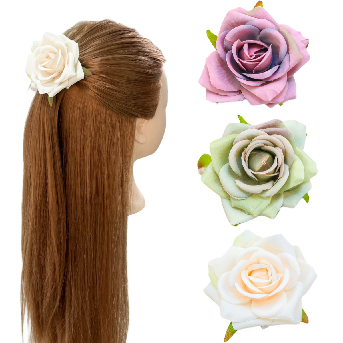 新款唯美玫瑰花朵发夹侧边夹子刘海夹头花发夹海边日落拍照发饰