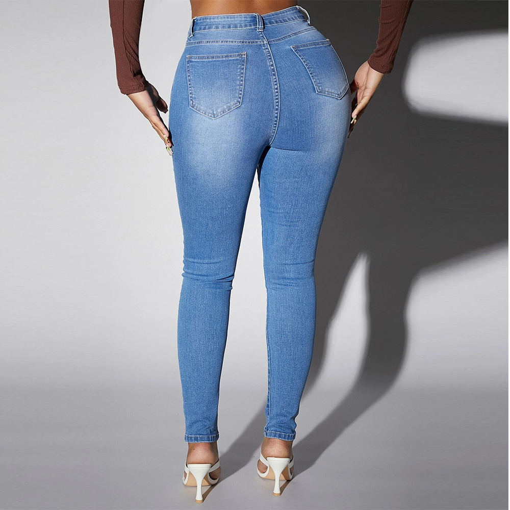 Cross-Border Jeans Women's Ins Style European and American Style Jeans Skinny Women's Asymmetric Washed Jeans Pencil Pants