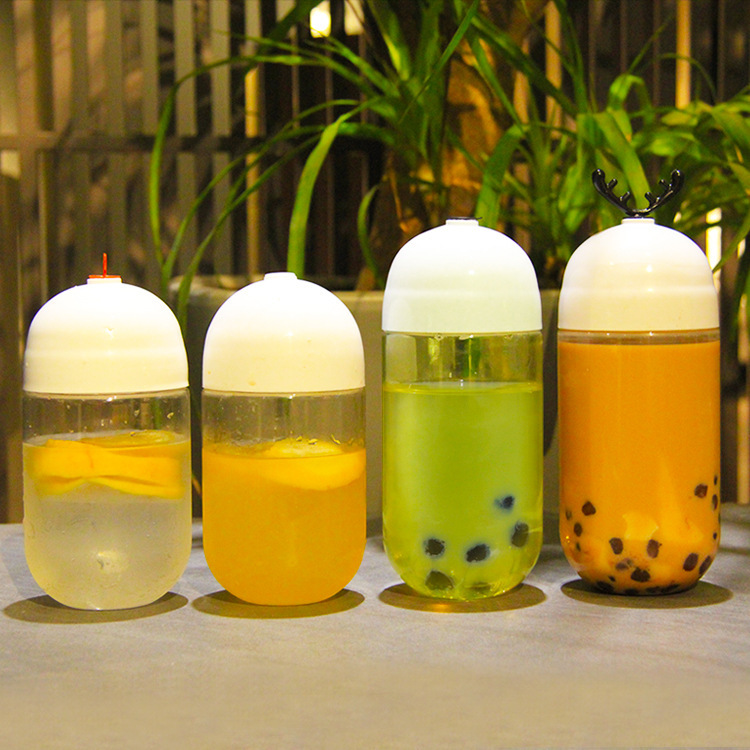 网红奶茶杯胶囊瓶杯透明pet塑料瓶饮料瓶500ml鹿角巷奶茶瓶创意杯