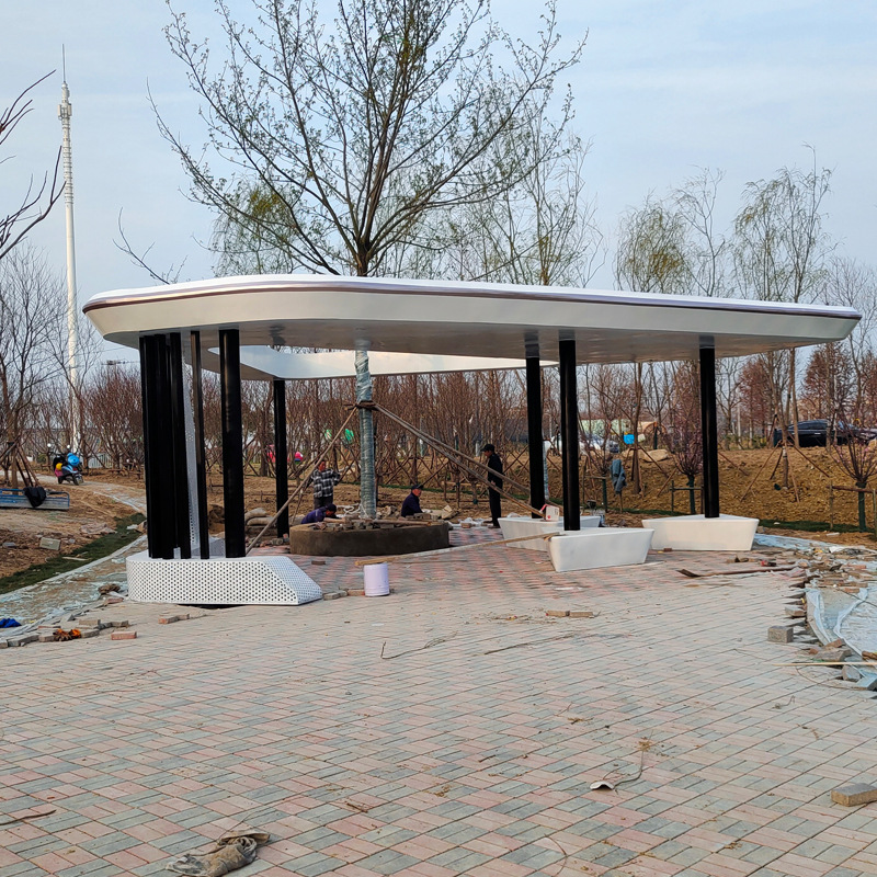 大型不锈钢长廊雕塑 公园发光金属钢架构喷漆 不锈钢异形廊架雕塑