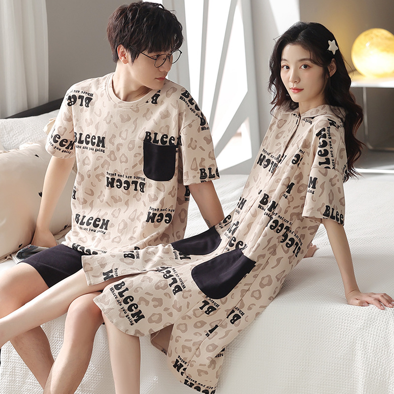 2023年新款夏季情侣睡衣夏纯棉网红港风短袖薄睡裙男女家居服套装