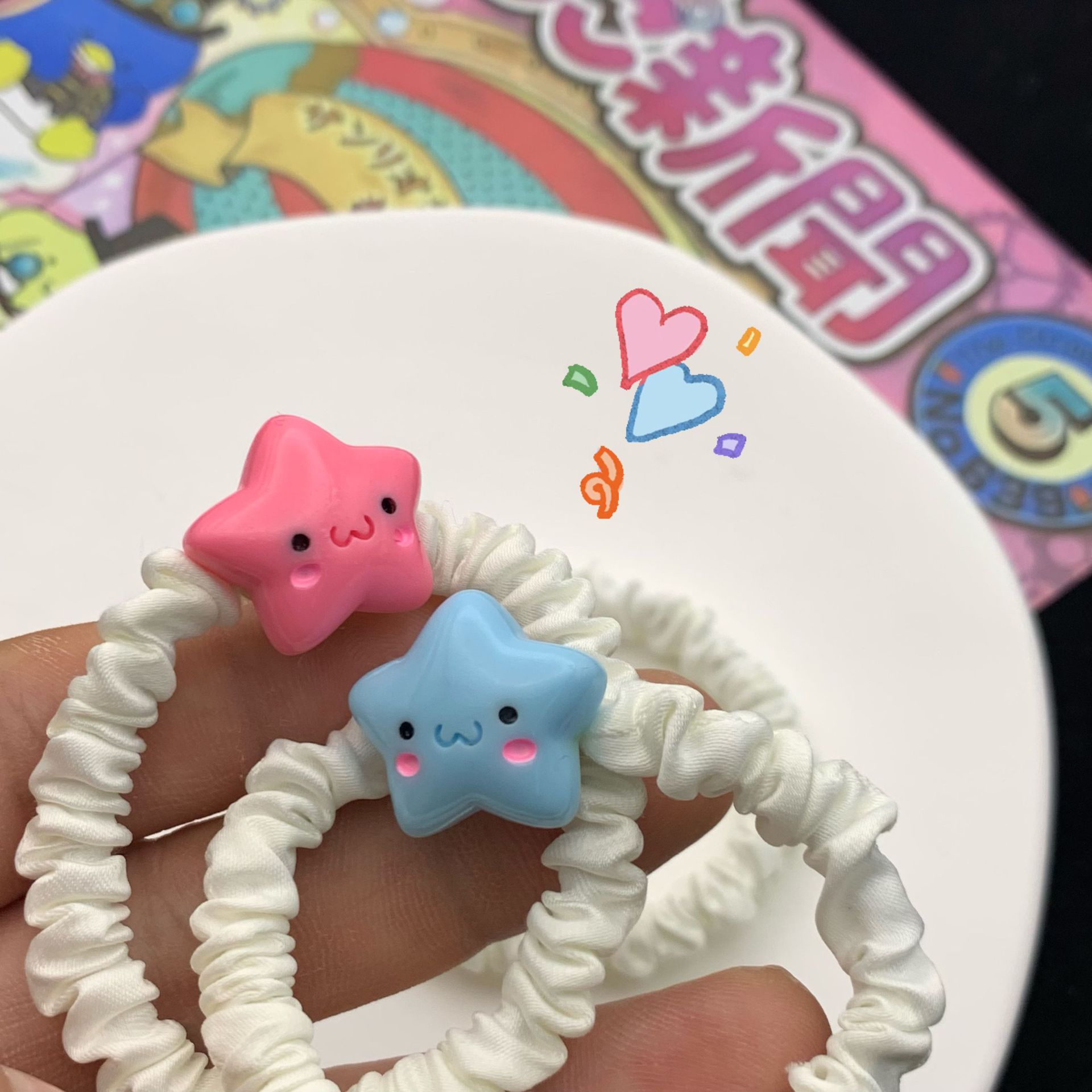 Cute Smiley XINGX Hair Ring Ins Soft and Cute Girl Five-Pointed Star Cartoon Hair Rope Sweet Ponytail Small Intestine Ring Hair Accessories