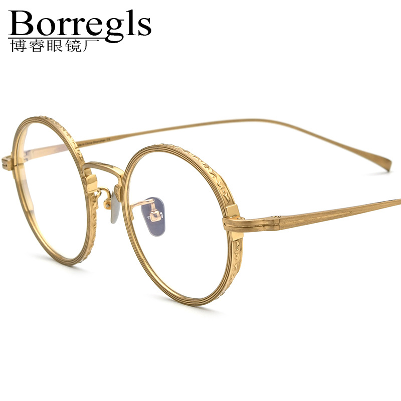 手工纯钛眼镜框日本金子光学眼镜平光镜圆形复古眼镜架可配镜厂家