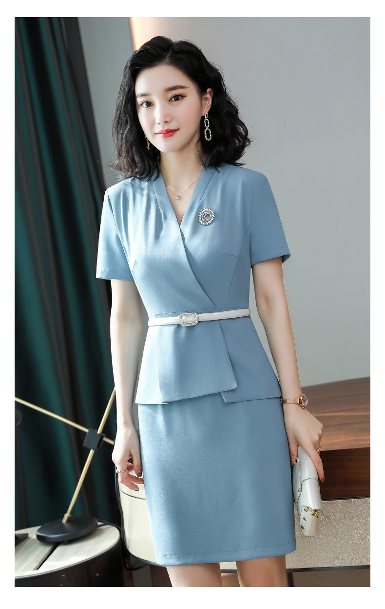 职业装短袖连衣裙女神气质美容美发工作服前台领班珠宝店售楼工装